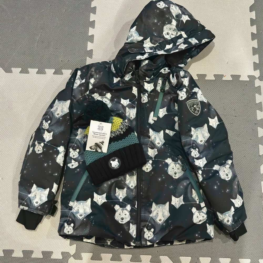 Deux par Deux Black and Blue Wolf Print Jacket